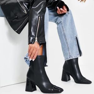 Black block-heeled ankle boots